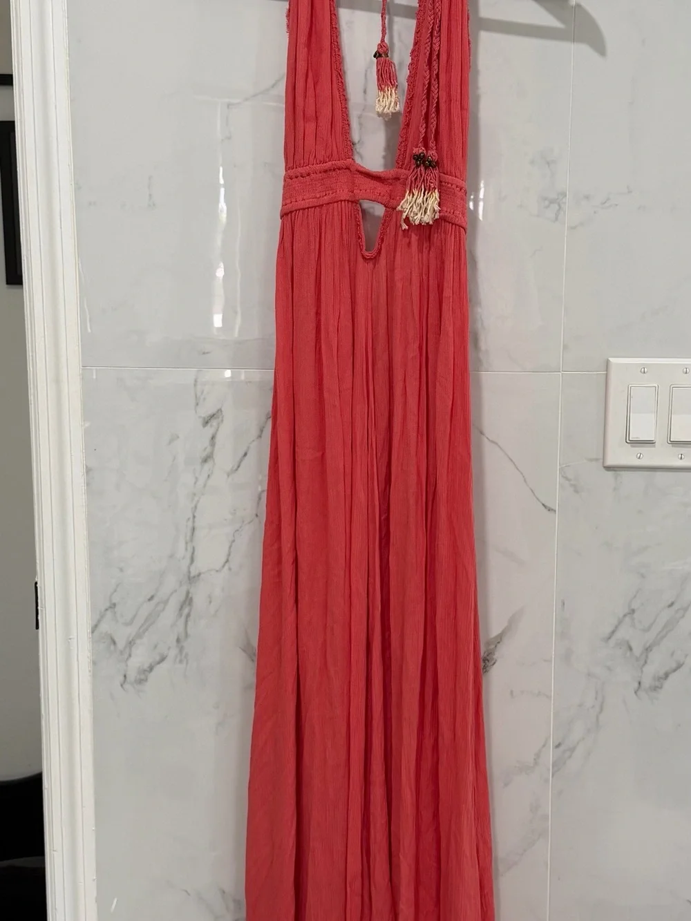 Free People look into the sun  Orange  Backless Halter Maxi Dress size small - Picture 8 of 9